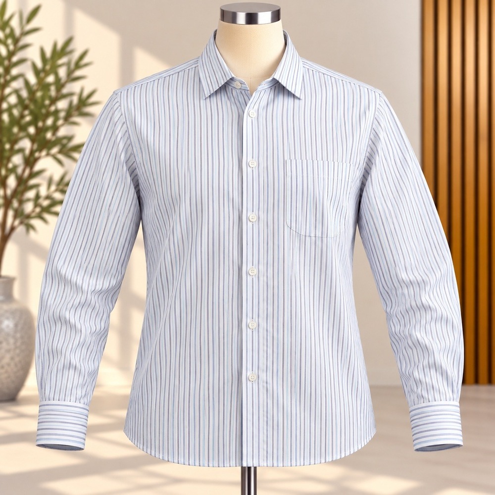 Perry Ellis Portfolio Button Down Shirt Mens 16 34/35 Blue White Striped L/S